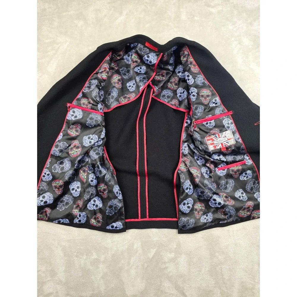 7 Downie St Sport Coat Mens 38R Black Skull Lining Textured Two Button Blazer